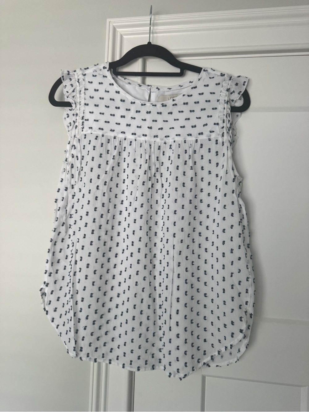 LOFT White Sleeveless Camisole with Navy Dot Print